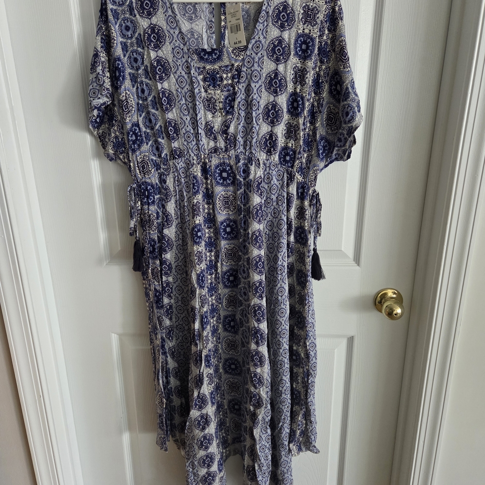 Alchemy Thread Blue & White Printed Tie-Front Midi Dress